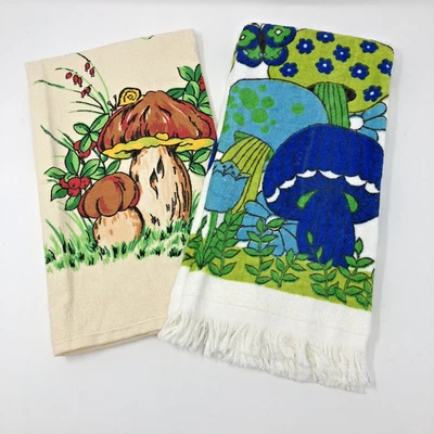 Nuevas toallas de cocina vintage de setas coloridas brillantes años 70 retro groovy lote de 2 Foto 1 de 4