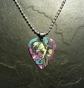Zombie Skull Monster Guitar Pick Necklace Pendant Charm Horror Gift Present - Picture 1 of 2