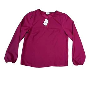 J.Crew Fushia Hot Pink Keyhole Neck Long Sleeve Blouse Balloon Sleeve Size XXS - Picture 1 of 8