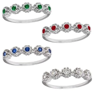 Argento Sterling Fiore Fascia Anello W/Trasparente & Colorato Zirconi Pietre - Immagine 1 di 2