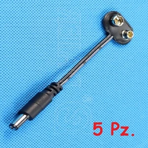 5 Pz. Connettore CLIP batteria 9V fili 15 cm con connettore 5,5 x 2,1 mm - Foto 1 di 2