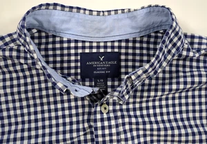 American Eagle Casual Mens Shirt L Classic Fit Long Sleeve Blue White Check - Picture 1 of 10