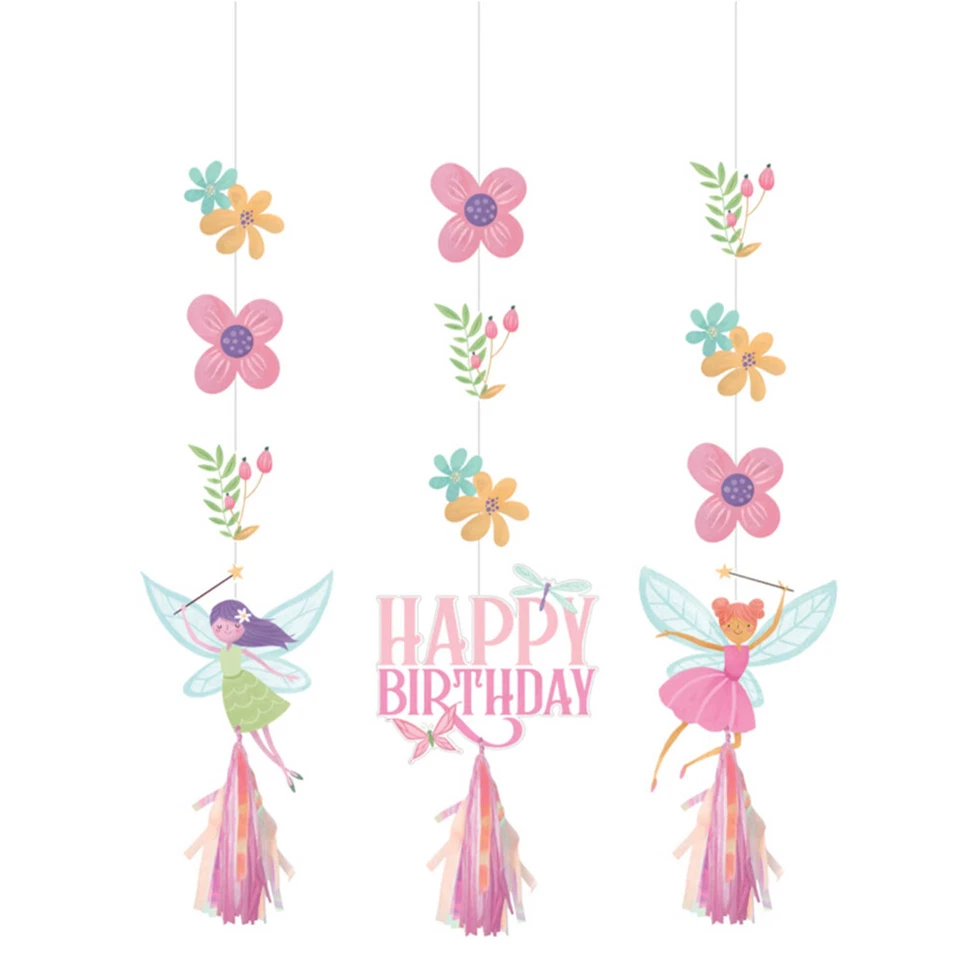 Fairy Forest Party Supplies Hanging String Cutouts & Tassels 3Pk Decoration Girl - Image 1 of 1