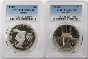 1983-S & 1984-S Olympic Commemorative Silver Proof Dollar PCGS PR68 DCAM $1 - Picture 1 of 10