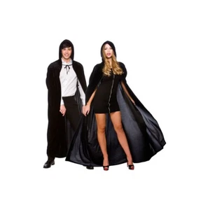 Adult Unisex Halloween Black Deluxe Velvet Hooded Cape Fancy Dress Costume - Picture 1 of 3