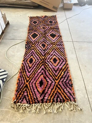 Alfombra Marroquí Corredor De Colección 9x3 ft Rosa Negra Esponjosa Brillante Boho Corredor-Bonita Foto 1 de 2
