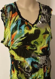 LIZ JORDAN dress Sz M green/black/lace detail/midi/gathered/flowing/relaxed fit - Picture 1 of 13