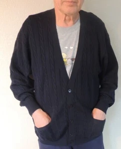Cardigan Pringle of Scotland Navy 100% lana di agnello scollo a V taglia USA circa XL - Foto 1 di 6