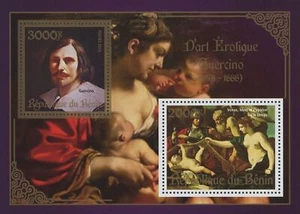 Art Stamp Painting Guercino Venus Mars et Cupido Souvenir Sheet of 2 Stamps MNH - Picture 1 of 4
