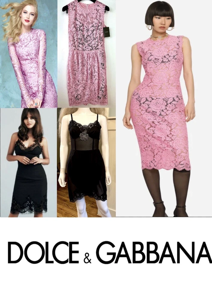 Conjunto de 2 vestidos 3k Dolce & Gabbana 2017 2024 rosa renda preta LOTE 38 40 2 4 6 P M top - Imagem 1 de 4