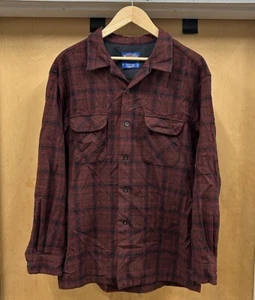 Pendleton Board 1954 Archive Wool Shirt Burgundy Black Flap Pockets Mens Large - Picture 1 of 11