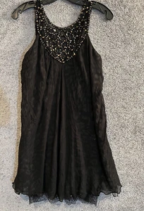 BCBG Maxazria Silk Dress Anika Lace Hem Dress Size 8 Black Leopard Print Layered - Picture 1 of 10
