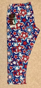 NO BO Jr. 15/17 Star Spangled Capri Legging Red/White/Blue/Green Stretch Cotton - Picture 1 of 2