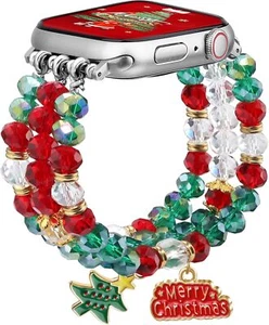 UNIQUE Christmas Bracelet Beaded Band Apple Watch Band Strap iWatch Series - Picture 1 of 7