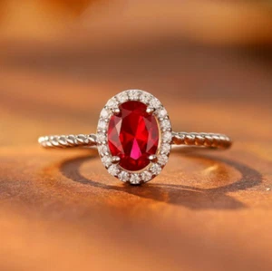 Lab Grown Ruby Cocktail Ring, 925 Silver Diana Style Everyday Jewelry - Picture 1 of 6