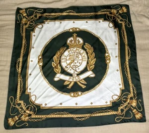 Vintage Ralph Lauren Polo Crest MCMLXVII grün/weiß/gold 100 % Seide Schal 35" SELTEN - Bild 1 von 8