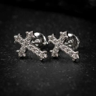 Orecchini A Croce In Argento Per Uomo In Moissanite Creato In Laboratorio - Immagine 1 di 4