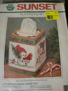 Sunset Plastic Point Littlest Snowman Tissue Box Complete Kit 1990 Christmas VTG - Picture 1 of 4