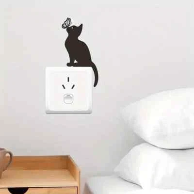 Cat and Butterfly Silhouette Outlet or Switch Wall Stickers Self-Adhesive Decals - Image 1 of 4