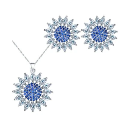 Conjuntos de joyería de girasol brillante cuarzo fuego topacio gema plata collares pendientes Foto 1 de 4