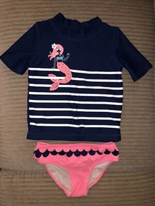 Carter's Girl's Size 4/ 5 MerMaid 2-Piece Swim Set Navy Blue Pink Striped - Picture 1 of 6