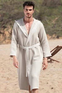 SEYANTE Turkish Cotton Hooded Waffle Robe for Men, Lightweight, Long - Picture 1 of 51
