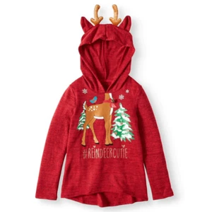 Youth Girls Holiday Time Reindeer Cutie Lightweight Christmas Hoodie - L 10/12 - Picture 1 of 2