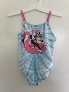 Disney Toddler Girls Flamingo Float Minnie Mouse Tie Dye 1-Piece Swimsuit Blue 4 - Picture 1 of 5