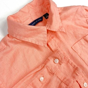 Janie and Jack Boys 8 100% Linen Salmon Orange Button Up Shirt Long Sleeve - Picture 1 of 5