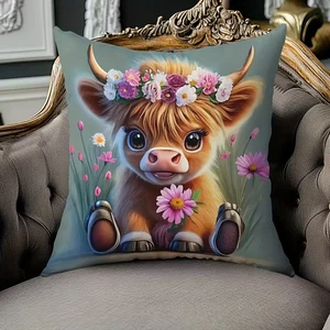 2 X Adorable Highland Cow Calves Calf Cushion Covers Decorative Cushions - Picture 1 of 6