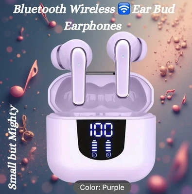 PÚRPURA Lindos Auriculares Inalámbricos Bluetooth Calidad Digital USB-C NUEVO Foto 1 de 4