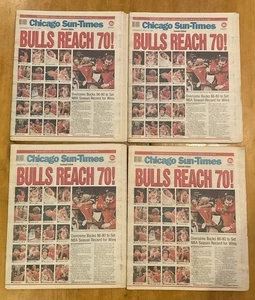 (4) Chicago Bulls Chicago Sun-Times 4/17/1996 Newspaper 70 Wins Michael Jordan - Picture 1 of 2