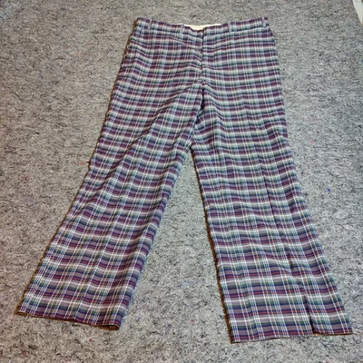 Pantalones de hombre vintage años 70 80 Oleg Cassini azul tartán a cuadros pierna ancha talla 38 Foto 1 de 4
