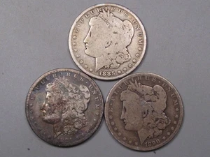 3 dólares Morgan de plata: 1881-s, 1890-o, 1885.  #4 - Imagen 1 de 17