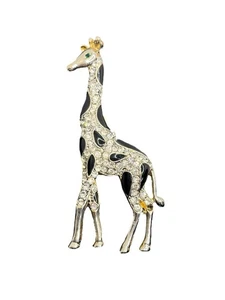 Kirks Folly rhinestones & black enamel giraffe gold tone vintage brooch pin - Picture 1 of 16