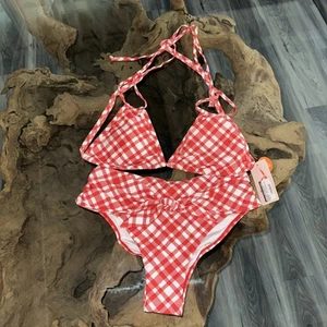 New! Women’s Red/White Bikini Size large top Large SCRuNCH bottom - Picture 1 of 2