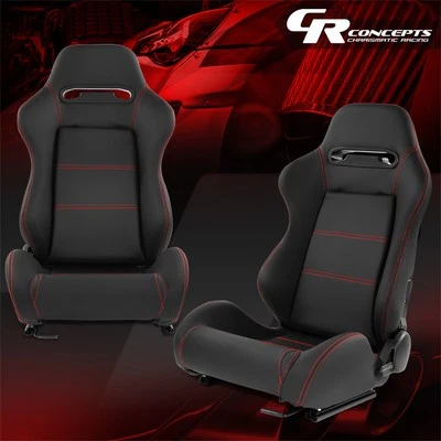 Universal Black Vinyl Leather Reclinable Racing Seats w/ Sliders Left+Right - Image 1 of 4