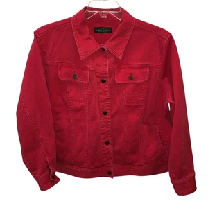 RLR Ralph Lauren Jeans Co Womens Red Button Front Pockets Denim Jacket - Picture 1 of 10