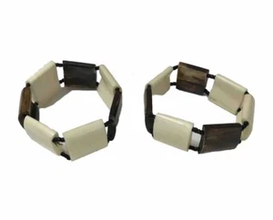 Vintage Afrika handgefertigt quadratisch weiß braun Stretch Perlen Armband 2er Set  - Bild 1 von 6