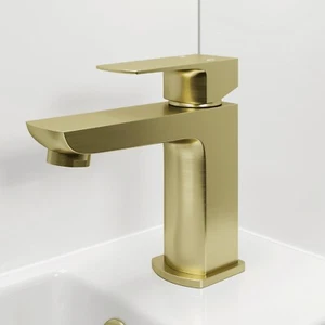 Modern Cloakroom Mini Mono Basin Sink Mixer Tap Single Lever Round Brushed Brass - Picture 1 of 7