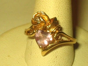 Anello vintage oro giallo 14K cuore ametista diamante promessa 2,9 g taglia 7,25 - Foto 1 di 5