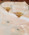Barware Champagne/Martini Coupe Glasses Topaz/Marigold Center Vtg Crystal Pair