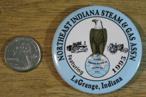 NE Indiana 1993 vapor gas LaGrange Indiana estuche trilla tractor pinback botón - Imagen 1 de 2
