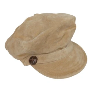 Leather Suede Tan Brown Newsboy Cap Hat Hippie hipster classic retro boho adult - Picture 1 of 10