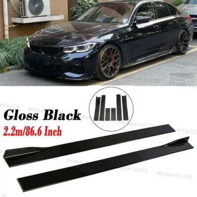 Gloss Black 86.6'' Side Skirt Extension Lip Splitter For BMW F10 F30 F32 F80 xue - Image 1 of 4