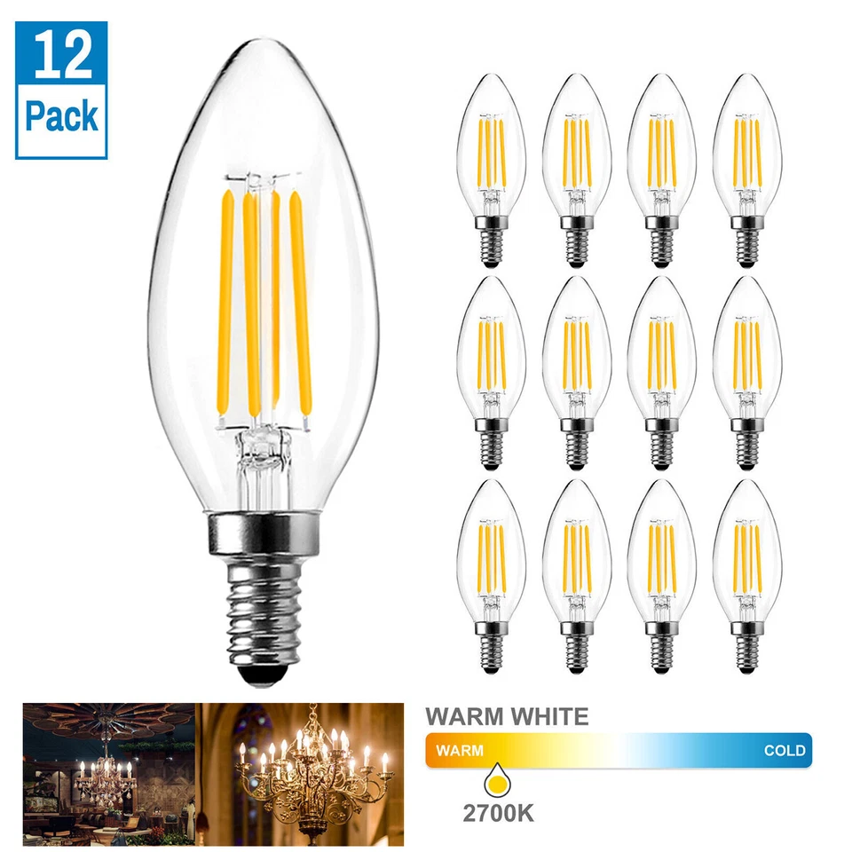 E14 LED Candle Light Bulbs Candelabra Chandelier Bulbs Replacement 40W 60W 2700K - Image 1 of 4