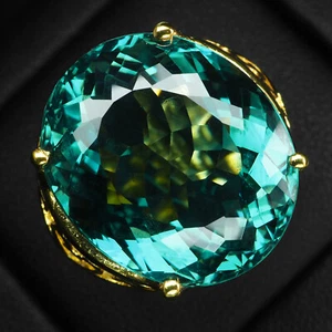 Estate Lagoon Green Tourmaline 20.50Ct 925 Sterling Silver 24K Gold Plated Rings - Picture 1 of 8