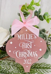 Personalised First Christmas Bauble Baby's 1st Christmas Tree Bauble Gift Girl - Picture 1 of 16