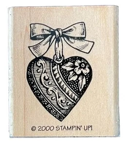 Intricate Heart Necklace Pendant Valentine's Day Wood Rubber Stamp - Picture 1 of 2