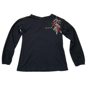 Zara Girls Black Long Sleeve T-Shirt Embellished Beaded I Love Winter Flowers 6 - Picture 1 of 5